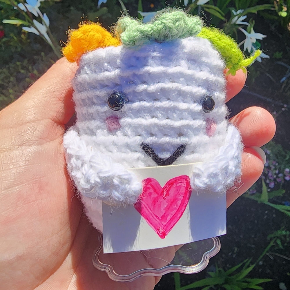 Handmade Crocheted Flowerpot Plush with Heart Sign